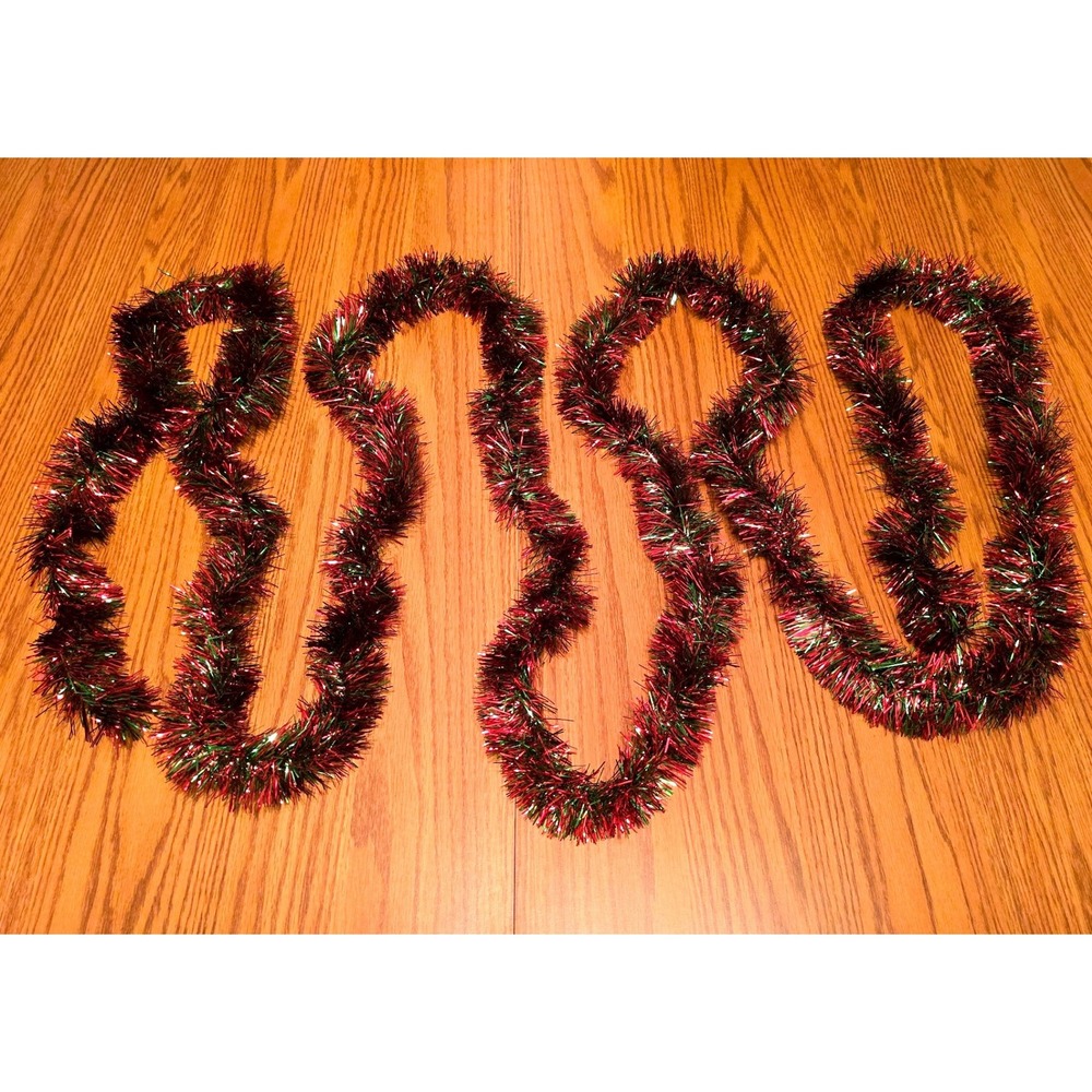 Christmas Tinsel Garland‎ Red Green Metallic Holiday Decor, Excellent Condition